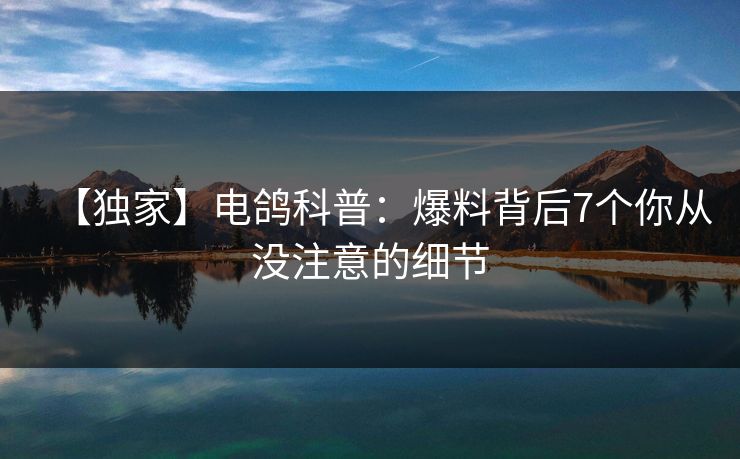 【独家】电鸽科普：爆料背后7个你从没注意的细节