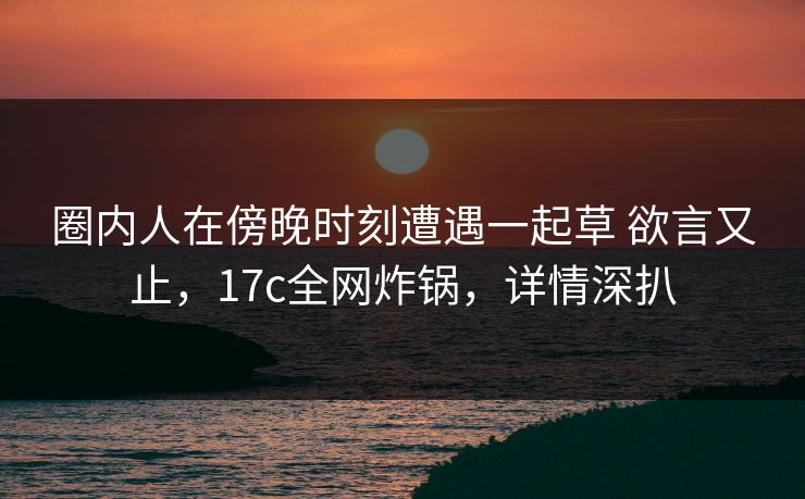 圈内人在傍晚时刻遭遇一起草 欲言又止，17c全网炸锅，详情深扒
